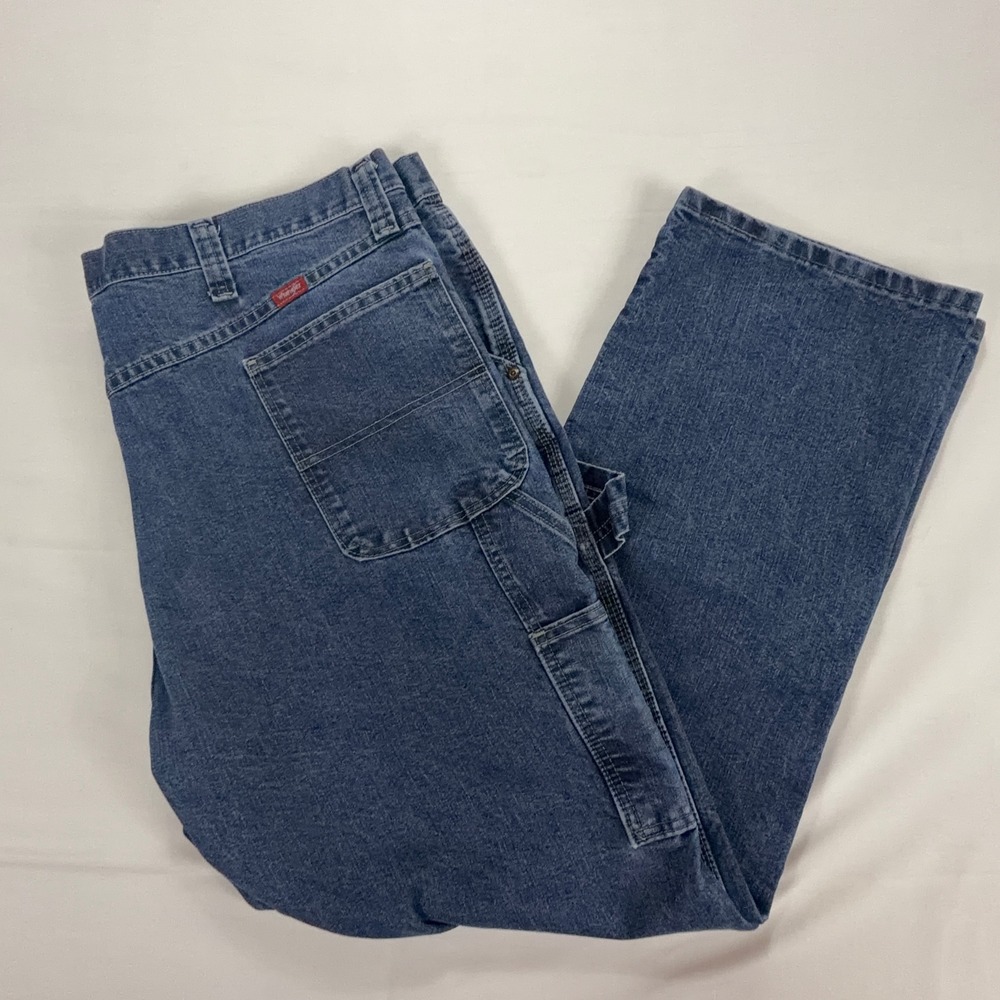 Wrangler Carpenter Jeans Mens 44x32 Blue Denim‎ Workwear Utility Pants Relaxed